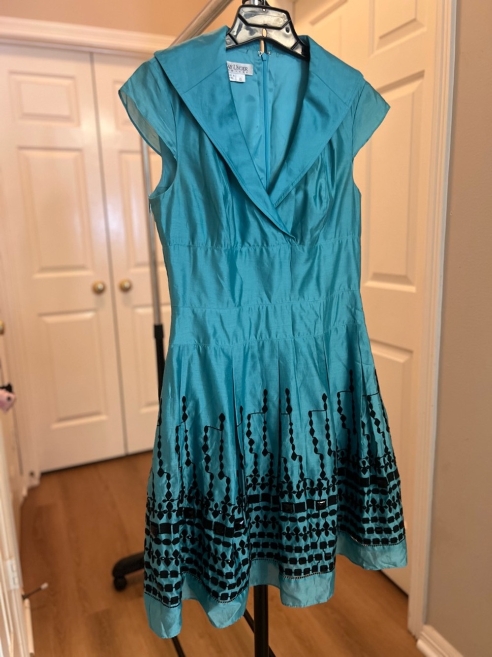 Kay Unger Teal Dress with Black Label Detail